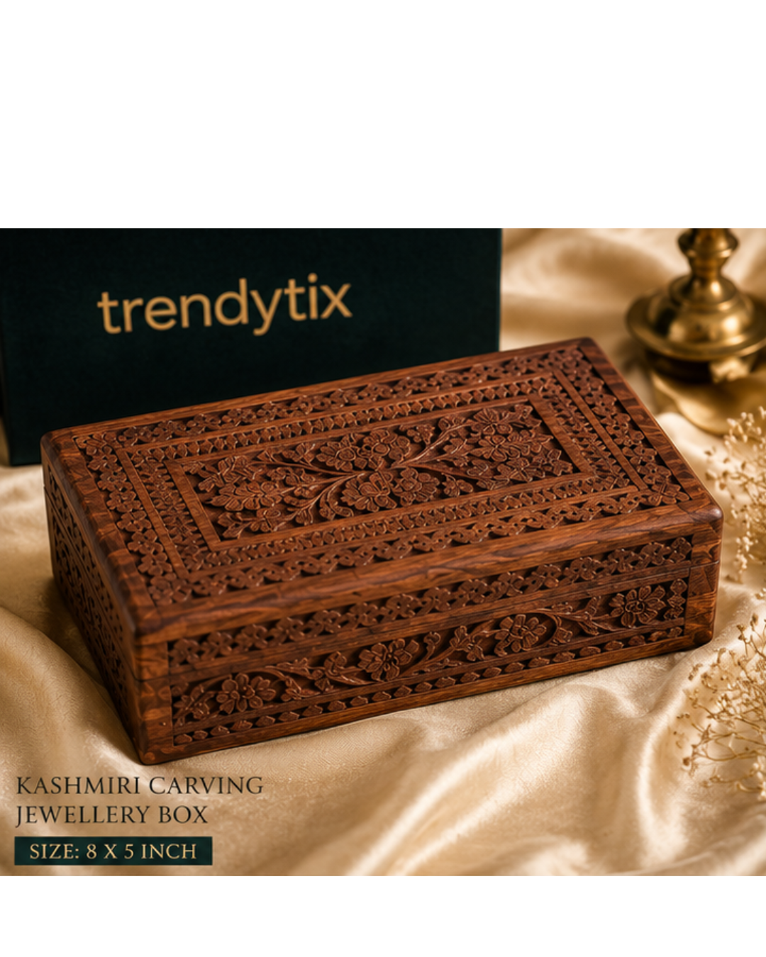 Kashmiri Floral Carved Jewellery Box- Handcrafted