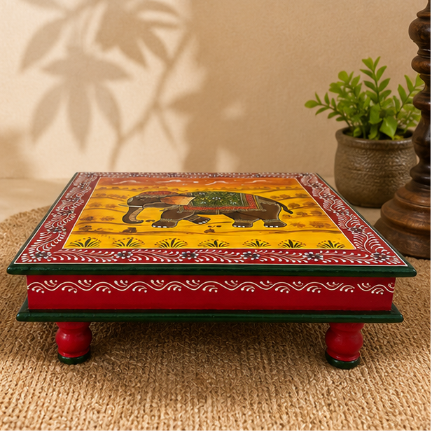 Handcrafted & Hand Painted Wooden Royal Elephant Hand-Painted Chowki