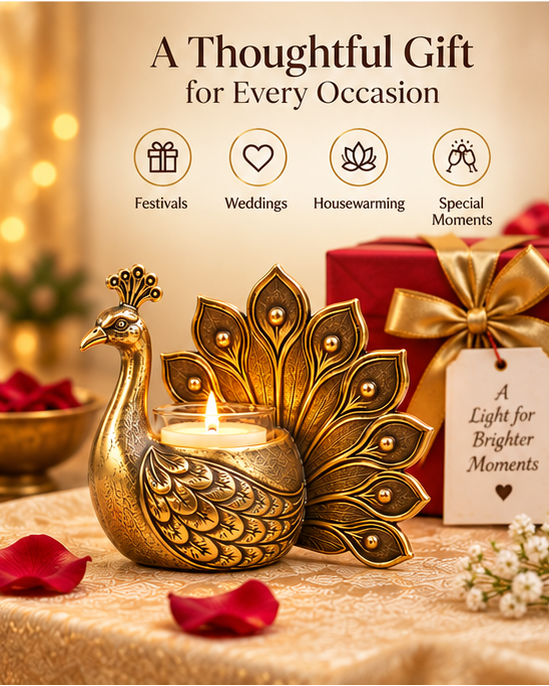 Gold Plated Peacock Candle Holder