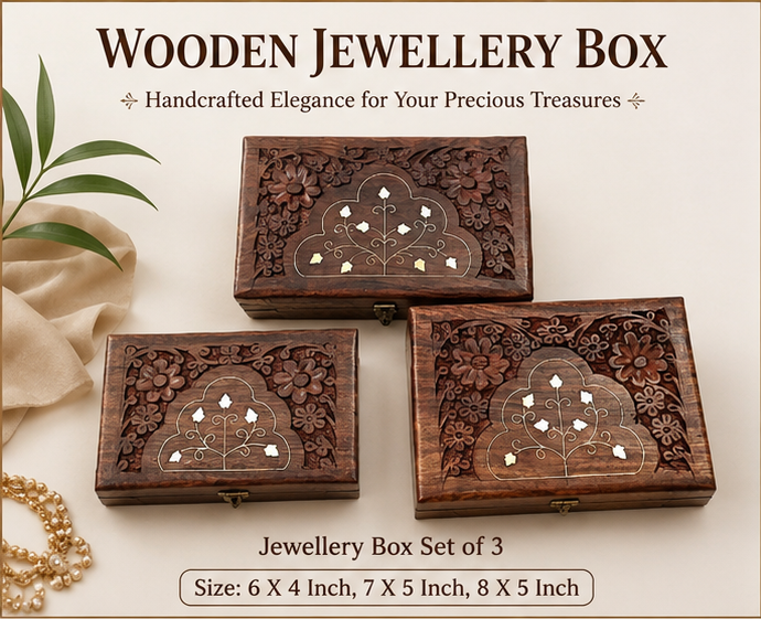 Trendytix Heritage Wooden Jewellery Box Set of 3 - Handcrafted