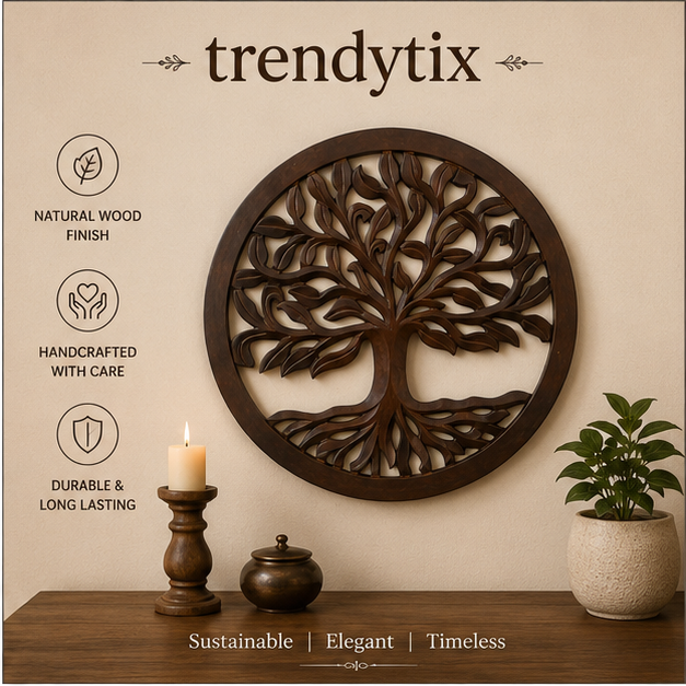 Handcrafted Trendytix Tree of Life Wooden Wall Decor – Antique Brown