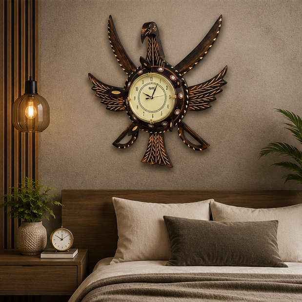 Warrior Eagle Handcrafted Wooden Clock