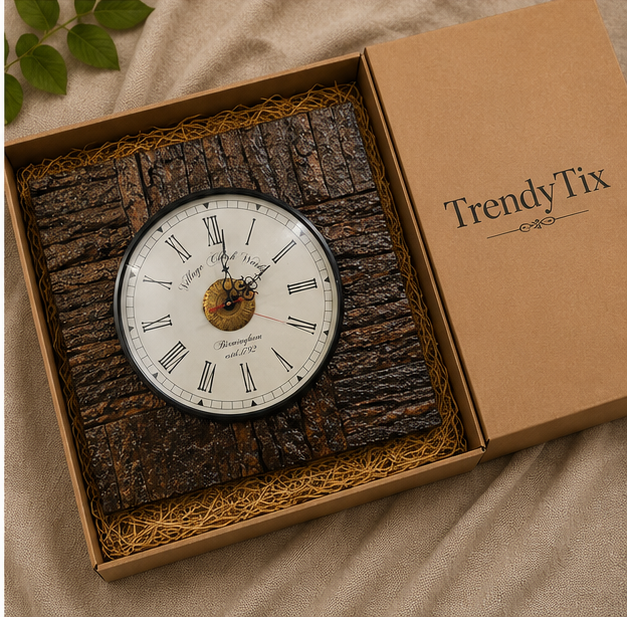 Forest Bark Handcrafted Wooden Clock