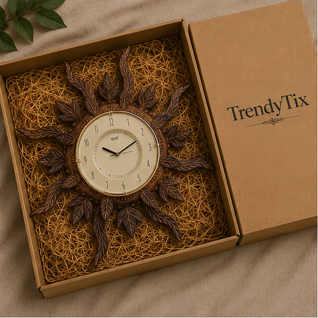 Leaf Radiance Handcrafted Wooden Clock