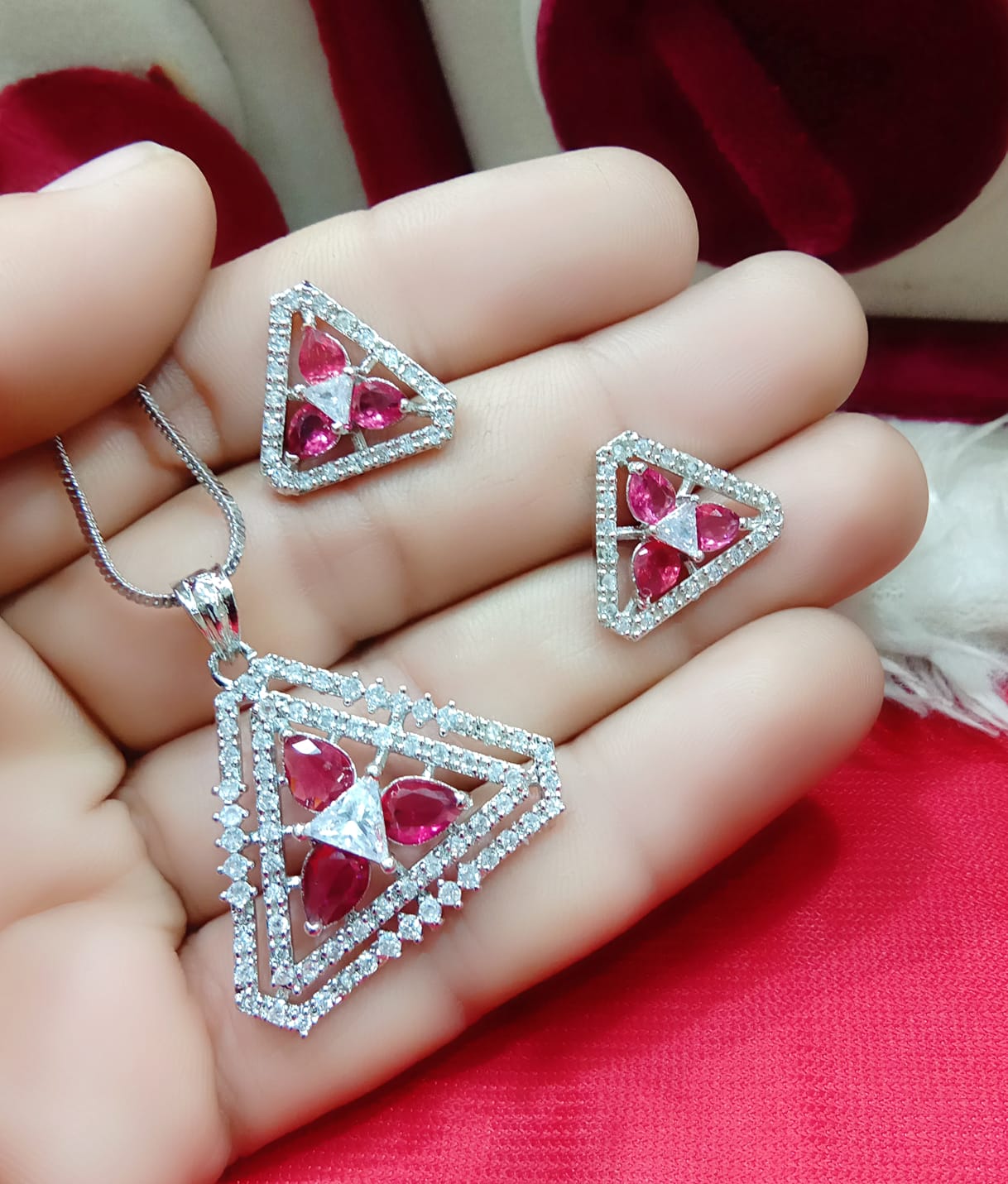 Handcrafted Premium American Diamond Pendent Set With Chain