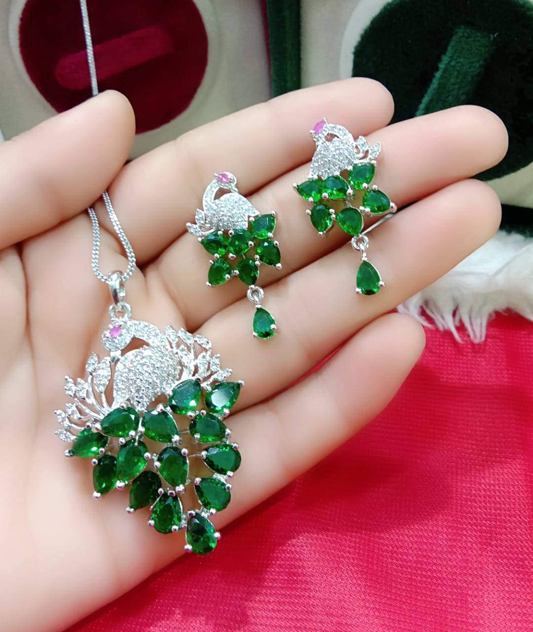 Handcrafted Premium American Diamond Pendent Set With Chain