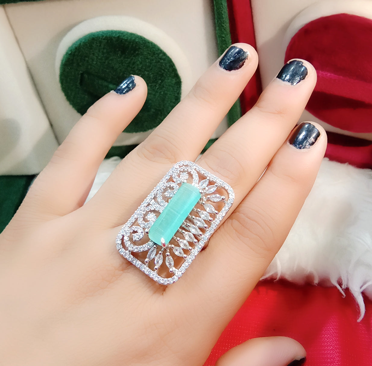 Veshakart Handcrafted Premium American Diamond Ring