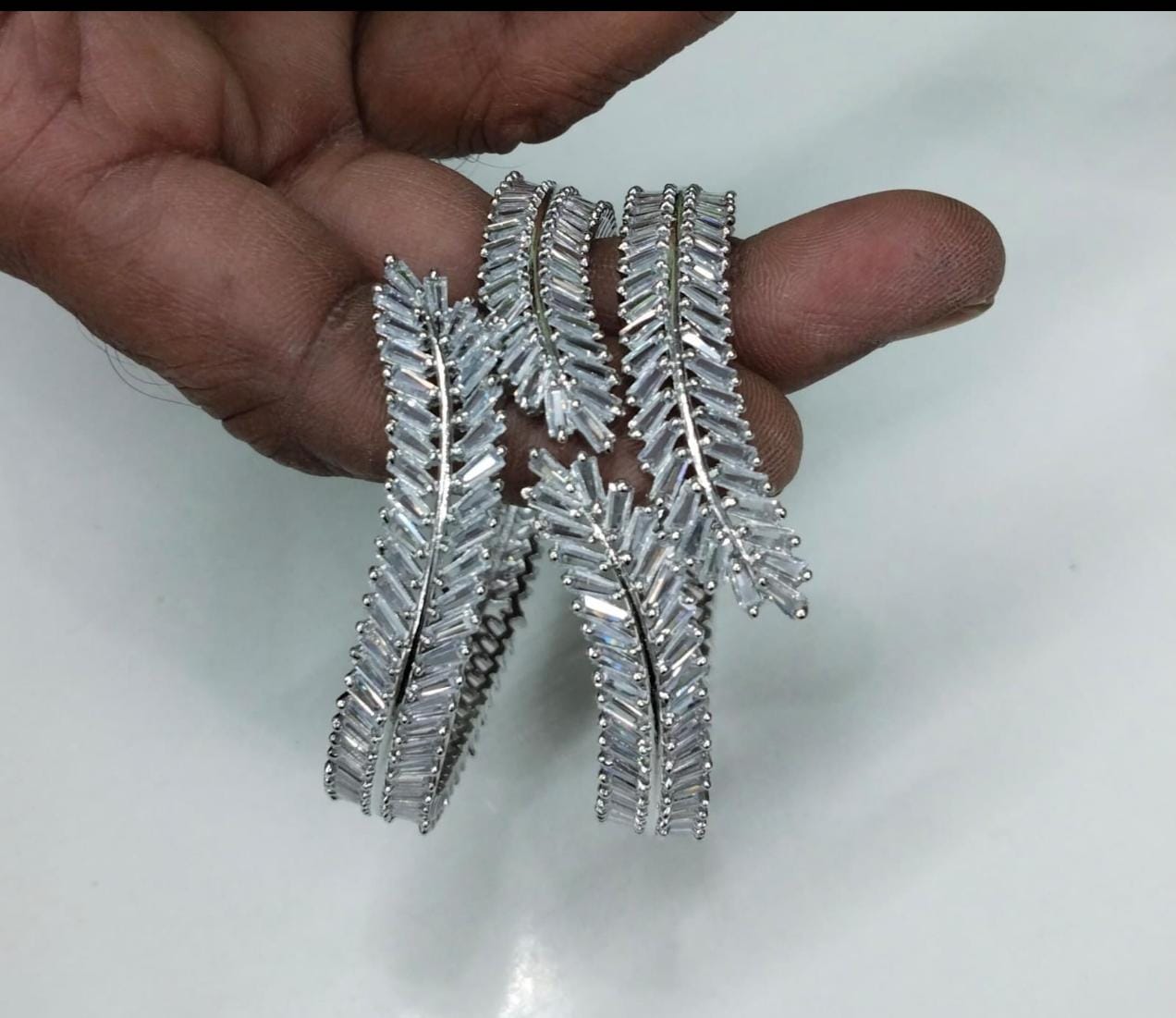Royal Blossom Crystal Handcrafted American Diamond Bracelet Pair - Silver