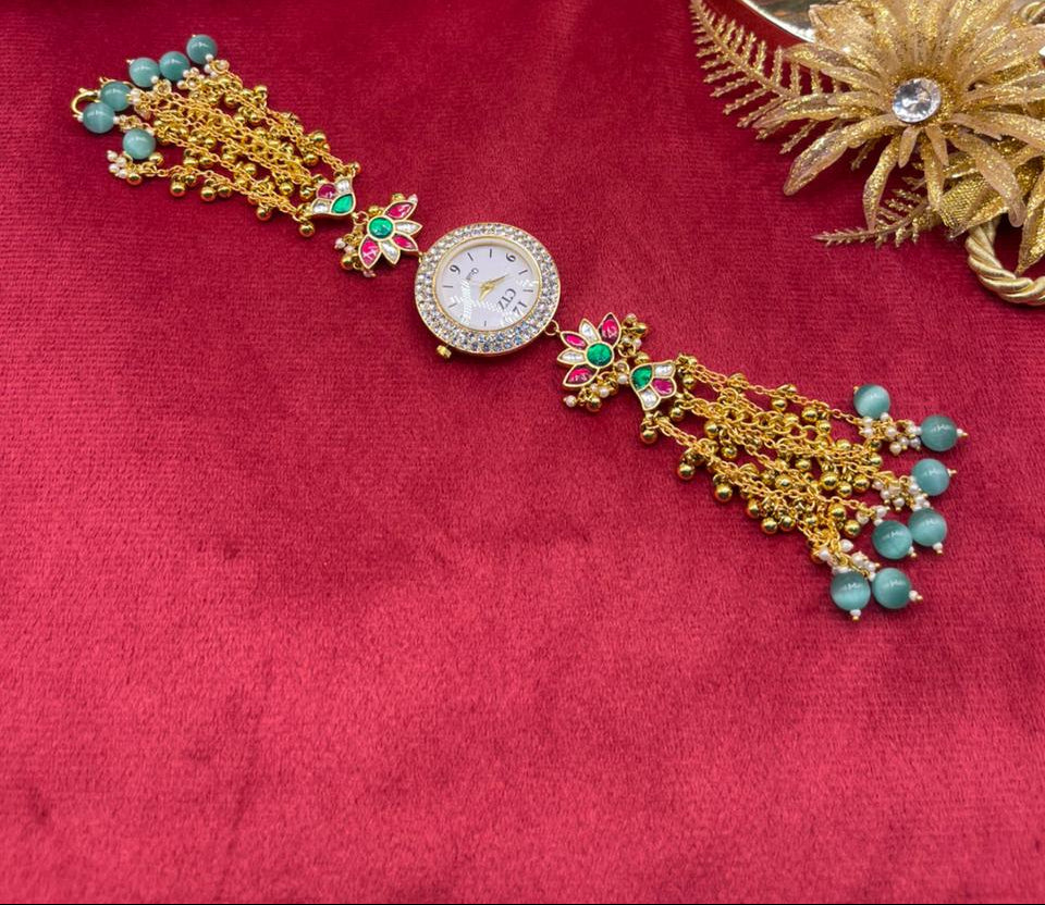 Turquoise Blossom Kundan Watch