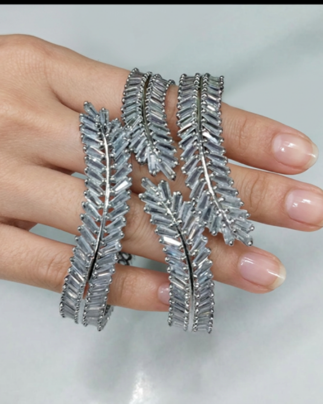 Royal Blossom Crystal Handcrafted American Diamond Bracelet Pair - Silver
