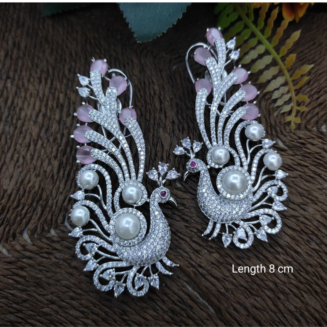 Veshakart Handcrafted Premium American Diamond Peacock Earrings