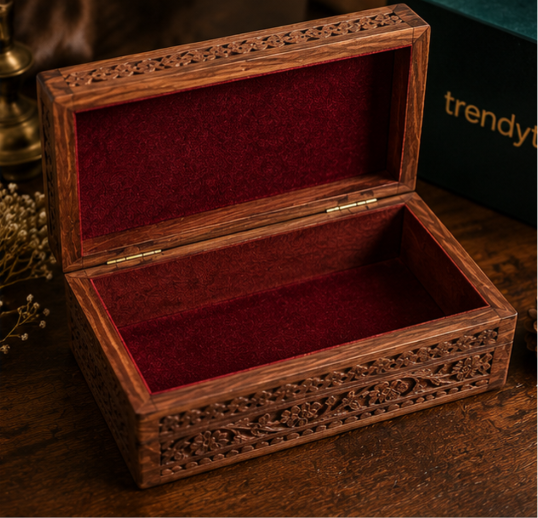 Kashmiri Floral Carved Jewellery Box- Handcrafted