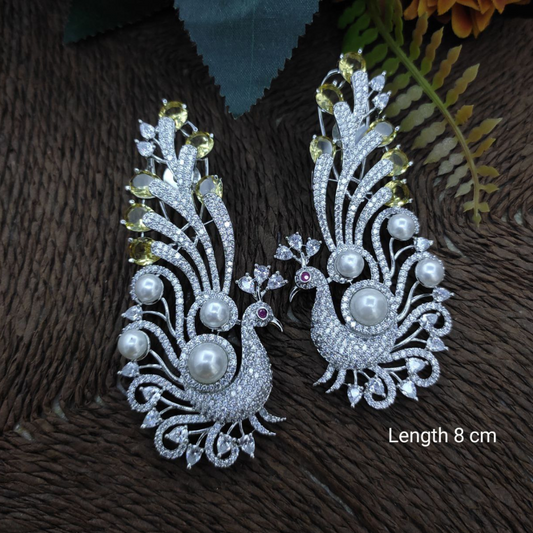 Veshakart Handcrafted Premium American Diamond Peacock Earrings