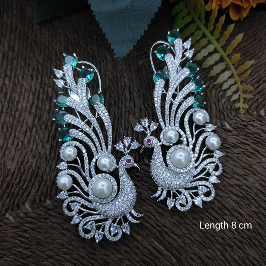 Veshakart Handcrafted Premium American Diamond Peacock Earrings