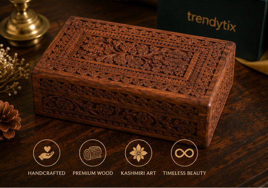 Kashmiri Floral Carved Jewellery Box- Handcrafted