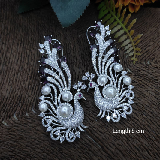 Veshakart Handcrafted Premium American Diamond Peacock Earrings