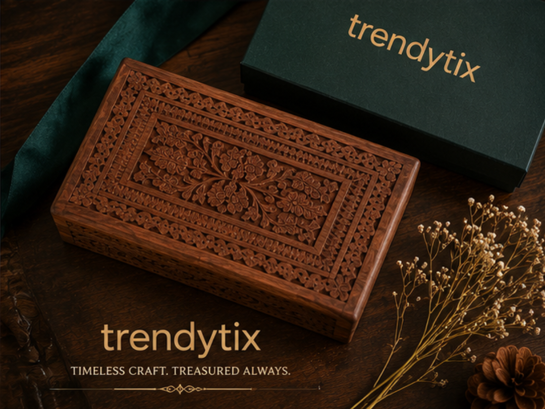 Kashmiri Floral Carved Jewellery Box- Handcrafted