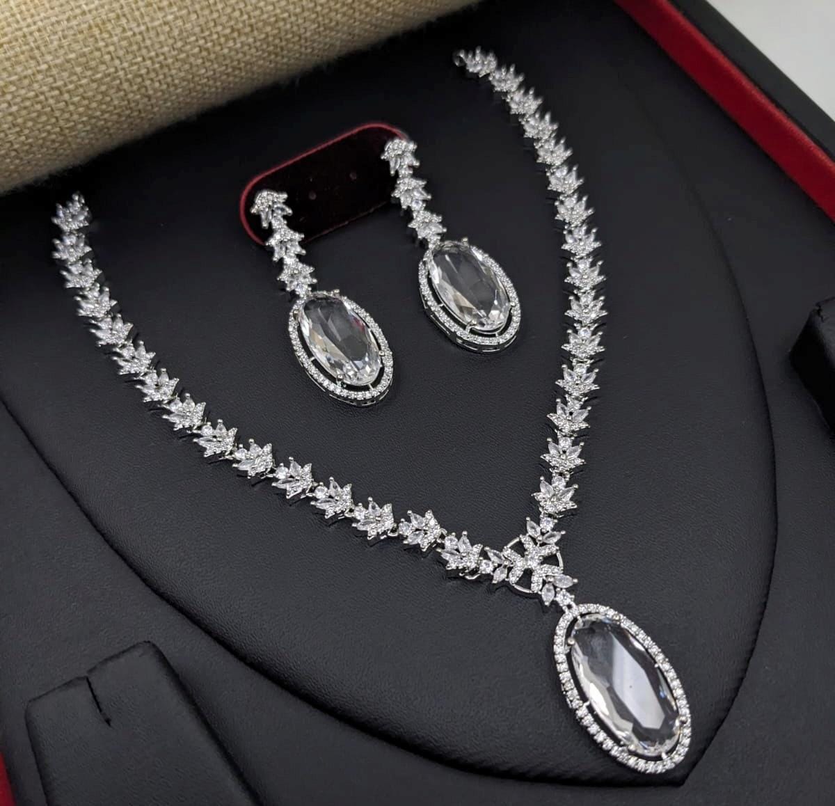 Premium Silver Plated American Diamond Necklace