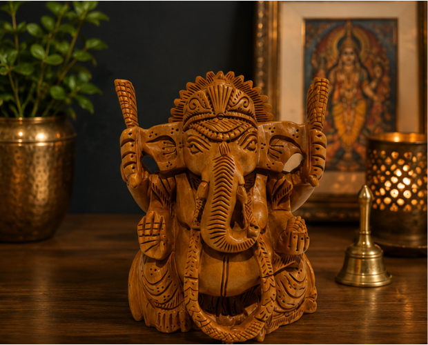 Trendytix Handcrafted Wooden Lord Ganesha Idol