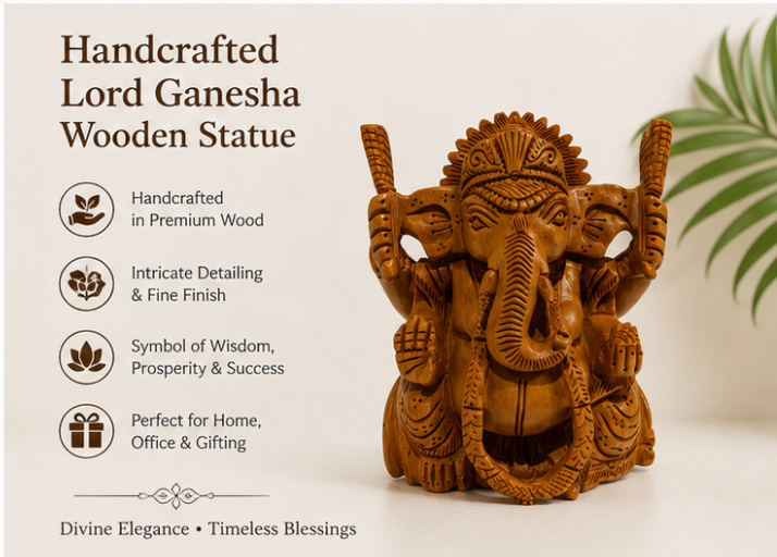Trendytix Handcrafted Wooden Lord Ganesha Idol