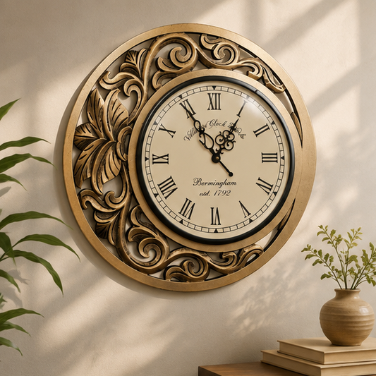 Regal Bloom Filigree Teak Wood Wooden Handcrafted Wall Clock