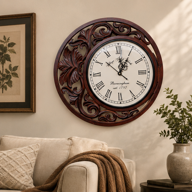 Vintage Rosewood Filigree Teak Wood Wooden Handcrafted Wall Clock