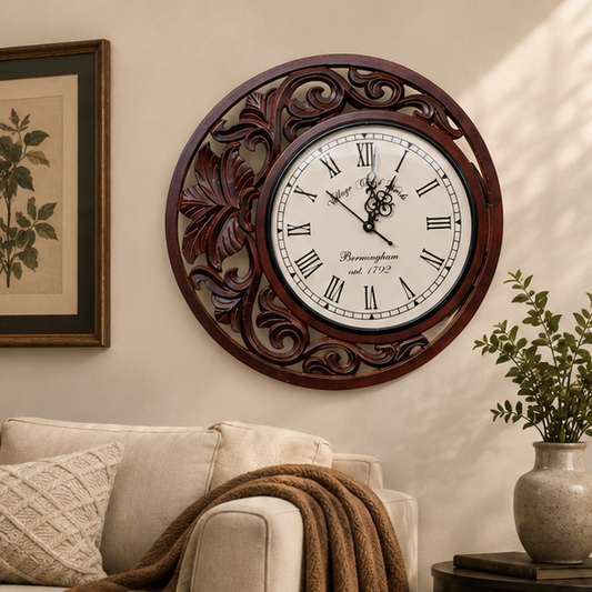 Vintage Rosewood Filigree Teak Wood Wooden Handcrafted Wall Clock