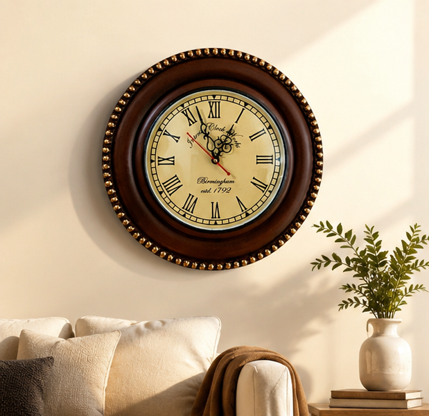 Heritage Beaded Teak Wood  Wooden Handcrafted Wall Clock