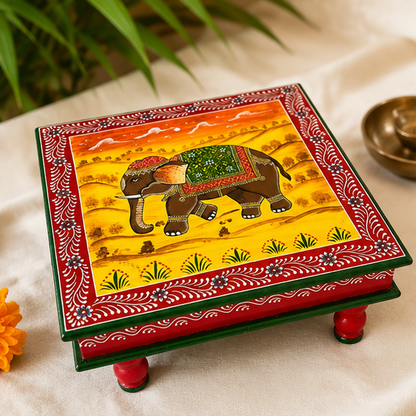 Handcrafted & Hand Painted Wooden Royal Elephant Hand-Painted Chowki