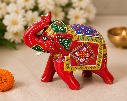 Handcrafted & Hand Painted Heritage Elephant - Red