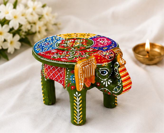 Handcrafted & Hand Painted Heritage Elephant - green