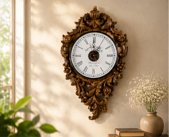 Royal Carved Heritage Handcrafted Wooden Clock