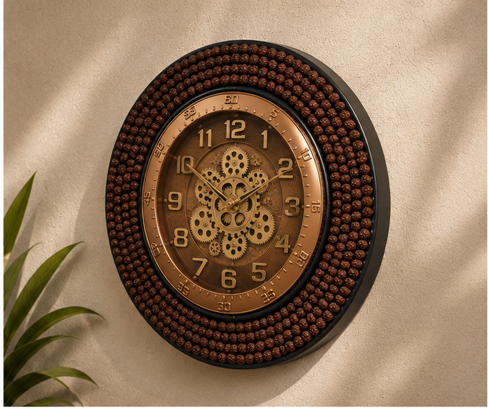 Vintage Bronze Gearcraft Wooden Wall Clock – Handcrafted