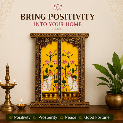 Handcrafted & Hand Painted Kamdhenu Lotus Hand-Painted Wall Panel
