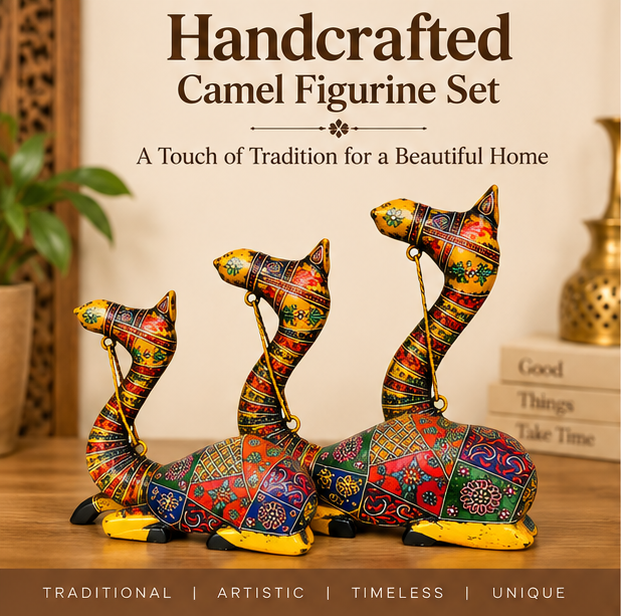 Trendytix Handcrafted Wooden Camels Set of 3