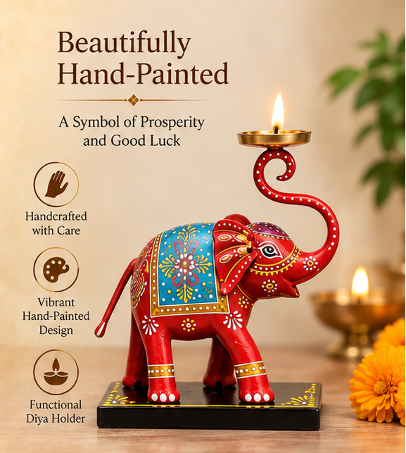 Handcrafted Elephant Diya Stand 3 piece set – 8 Inch