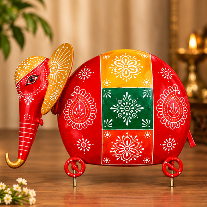 Handcrafted Wooden Elephant Coin Box  – 10 Inch | Hand-Painted Traditional Decor