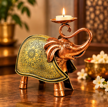 Handcrafted Elephant Tealight Candle Holder – 9.5 Inch Traditional Metal Home Decor