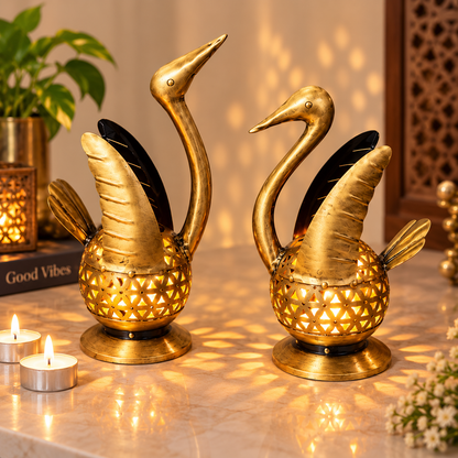 Handcrafted Swan Tealight Candle Holder Set of 2 | Antique Gold Finish