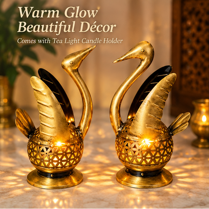 Handcrafted Swan Tealight Candle Holder Set of 2 | Antique Gold Finish