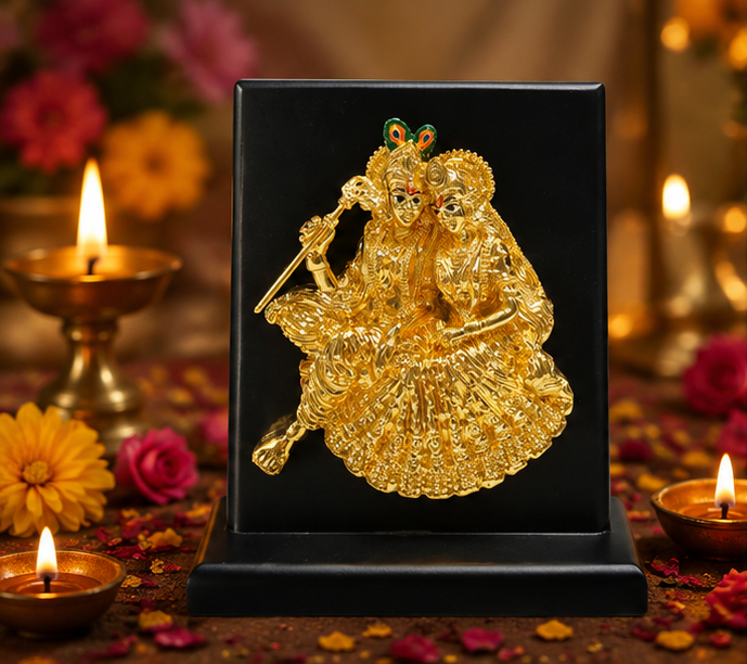 24K Gold Plated Radha Krishna Idol