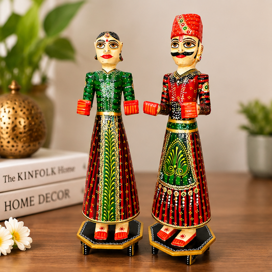 Handcrafted Rajasthani Wooden Couple Doll Set – Traditional Home Décor