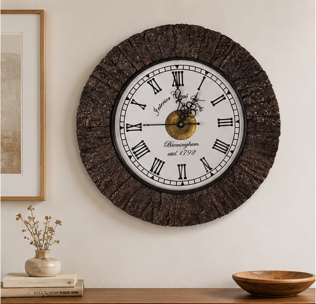 Rustic Grove Handcrafted Teak Wood Wooden Clock