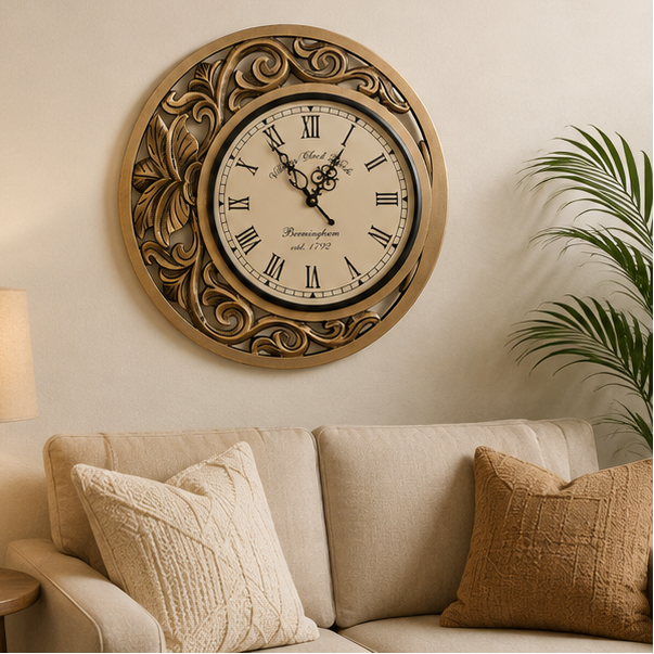 Regal Bloom Filigree Teak Wood Wooden Handcrafted Wall Clock