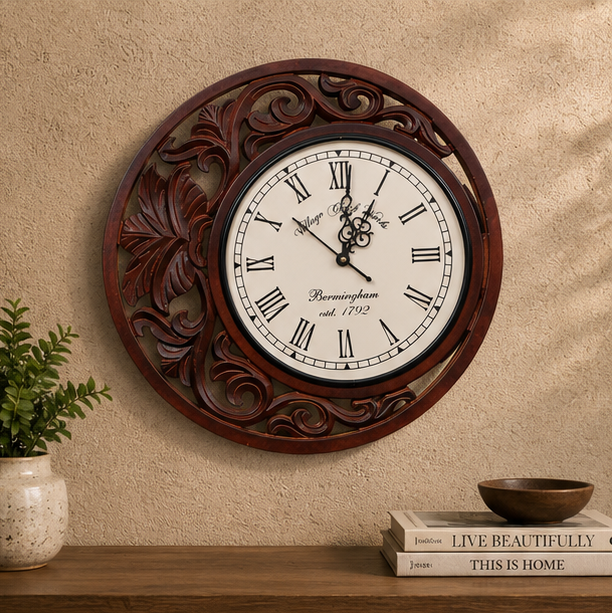 Vintage Rosewood Filigree Teak Wood Wooden Handcrafted Wall Clock