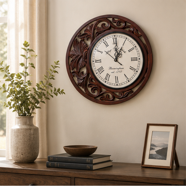 Vintage Rosewood Filigree Teak Wood Wooden Handcrafted Wall Clock