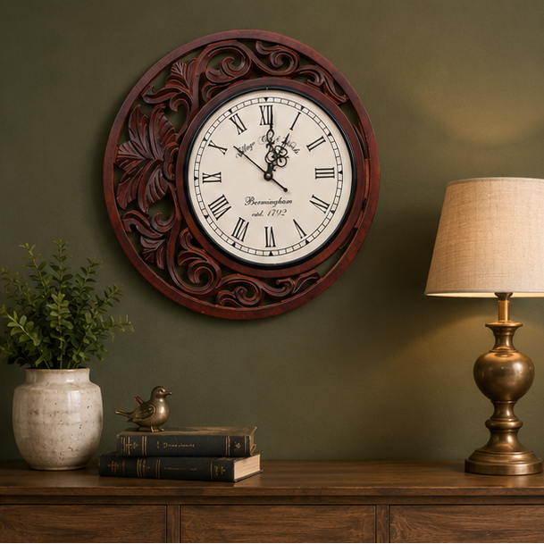 Vintage Rosewood Filigree Teak Wood Wooden Handcrafted Wall Clock
