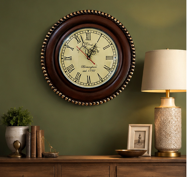 Heritage Beaded Teak Wood  Wooden Handcrafted Wall Clock