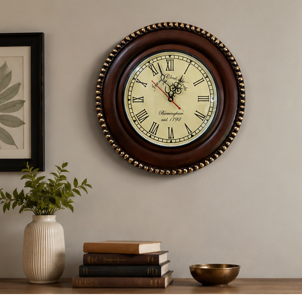 Heritage Beaded Teak Wood  Wooden Handcrafted Wall Clock