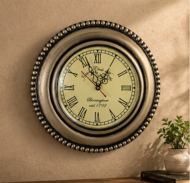 Royal Antique Gold Teak Wood Wooden Handcrafted Wall Clock